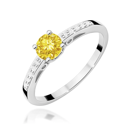 Pierścionek W0066 Diament Laboratoryjny żółty 0,50ct białe złoto 375