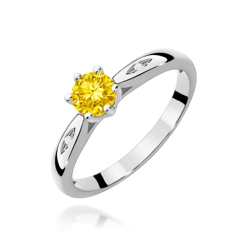 Pierścionek W0074 Diament Laboratoryjny żółty 0,50ct białe złoto 375