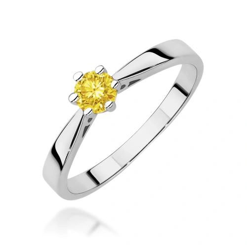 Pierścionek W0229 Diament Laboratoryjny żółty 0.30ct białe złoto 375