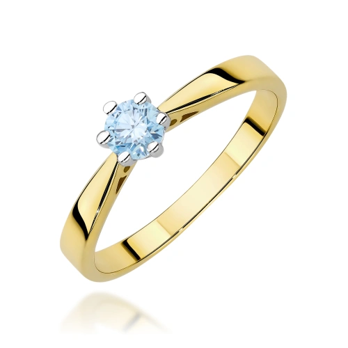 Pierścionek W0229 Diament Laboratoryjny niebieski 0.30ct żółte złoto 375