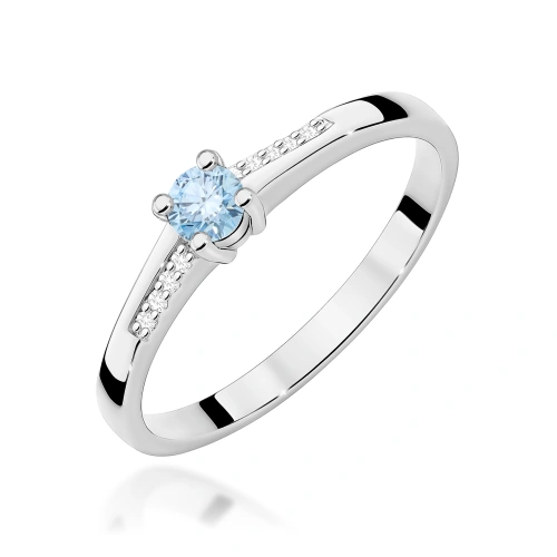 Pierścionek W0258 Diament Laboratoryjny niebieski 0,15ct białe złoto 375
