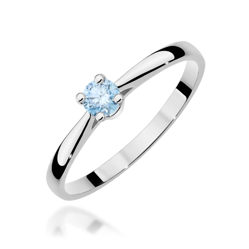 Pierścionek W0335 Diament Laboratoryjny niebieski 0,15ct białe złoto 375
