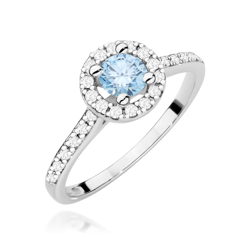 Pierścionek W0477 Diament Laboratoryjny niebieski 0,50ct białe złoto 375