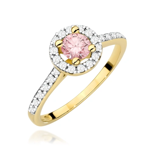 Pierścionek W0477 Diament Laboratoryjny różowy 0,50ct żółte złoto 375