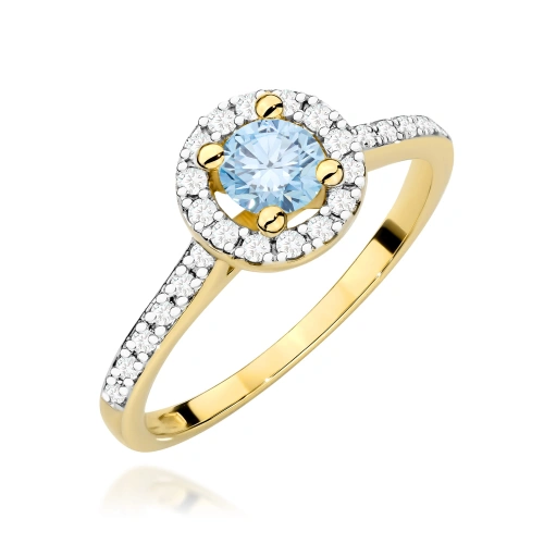 Pierścionek W0477 Diament Laboratoryjny niebieski 0,50ct żółte złoto 375