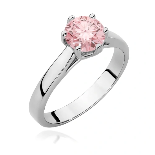 Pierścionek W0540  Diament Laboratoryjny różowy 1,00ct białe złoto
