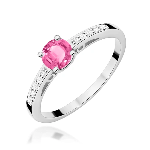 Žiedas W0066 Rožinis topazas 0,60ct Baltas auksas 375