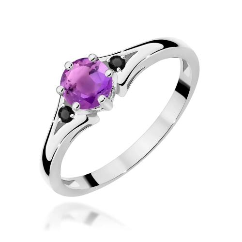 Pierścionek W0076 Ametyst 0,50ct białe złoto 375 z czarnymi diamentami