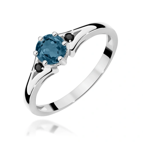 Gyűrű W0076 Topáz London Blue 0,50ct Fehérarany 375 fekete gyémántokkal