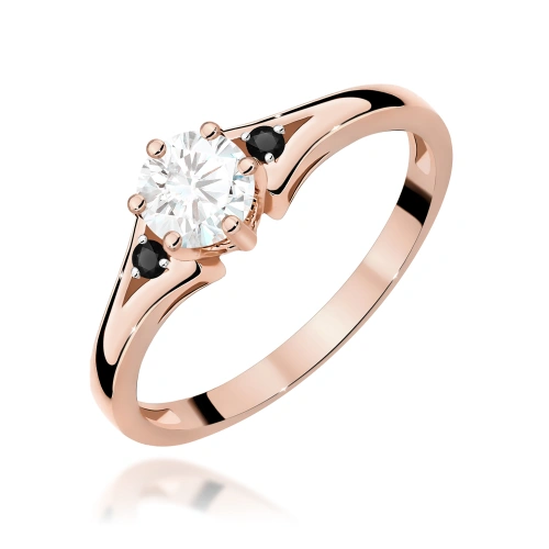 Pierścionek W0076 Biały Szafir 0,60ct różowe złoto z czarnymi diamentami