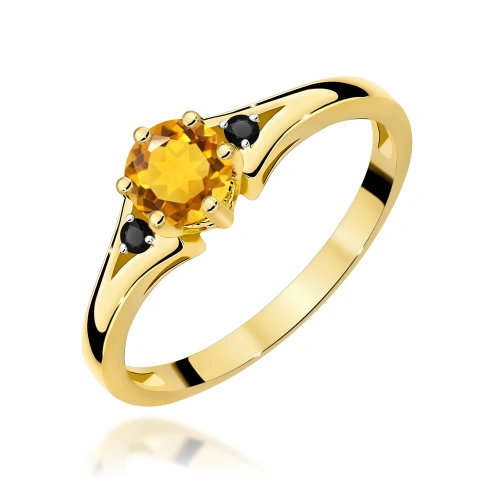 Žiedas W0076 Citrinas 0,50ct Geltonas auksas 375 su juodaisiais deimantais