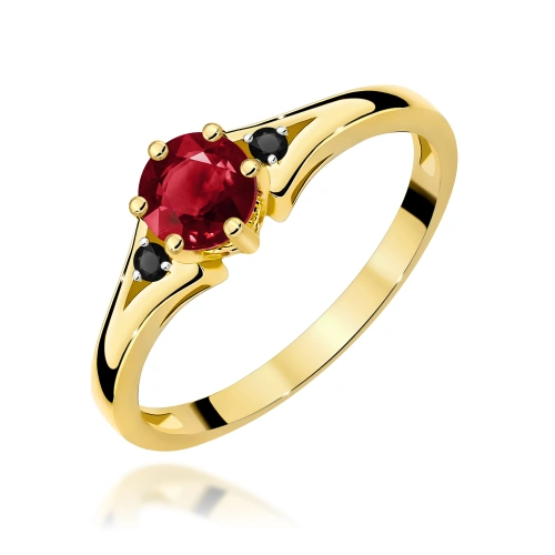 Pierścionek W0076 Granat 0,60ct żółte złoto z czarnymi diamentami