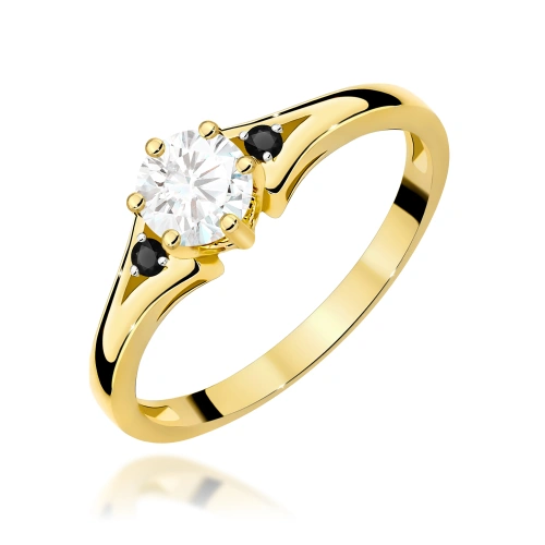 Žiedas W0076 Baltasis safyras 0,60ct Geltonas auksas 375 su juodaisiais deimantais