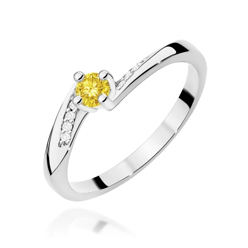 Pierścionek W0262 Diament Laboratoryjny żółty 0,15ct białe złoto