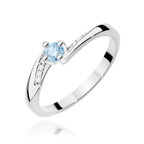 Pierścionek W0262 Diament Laboratoryjny niebieski 0,15ct białe złoto 375