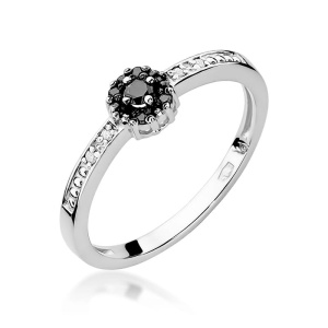 Pierścionek W0091 Czarny Diament 0,04ct białe złoto