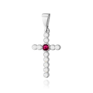 Krzyż D0008 Rubin 0,15ct białe złoto