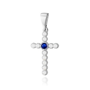 Krzyż D0008 Szafir 0,15ct białe złoto