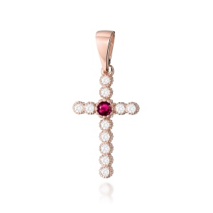 Krzyż D0008 Rubin 0,15ct różowe złoto