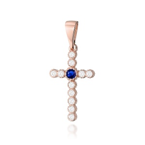 Krzyż D0008 Szafir 0,15ct różowe złoto