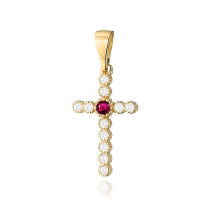 Krzyż D0008 Rubin 0,15ct żółte złoto