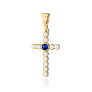 Krzyż D0008 Szafir 0,15ct żółte złoto