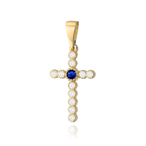 Krzyż D0008 Szafir 0,15ct żółte złoto