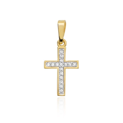 Krzyżyk D0042 z diamentami żółte złoto