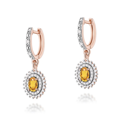 Náušnice K0303 Citrín 2 x 0,60ct ružové zlato
