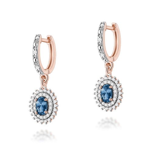 Náušnice K0303 Topás London Blue 2 x 0,50ct ružové zlato