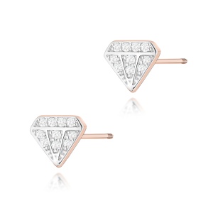 Kolczyki K0504 z diamentami różowe złoto sztyft zakręcany