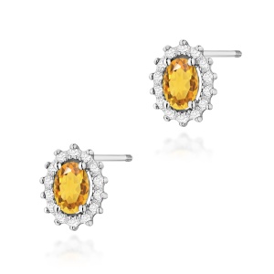 Kolczyki K0514 Cytryn 2 x 0,60ct białe złoto sztyft zakręcany