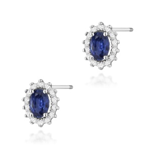 Kolczyki K0514 Szafir 2 x 0,70ct białe złoto sztyft zakręcany