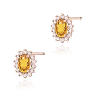 Kolczyki K0514 Cytryn 2 x 0,60ct różowe złoto sztyft zakręcany
