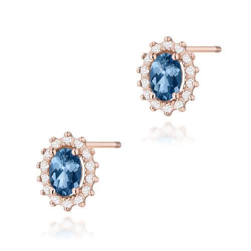 Kolczyki K0514 Topaz London Blue 2 x 0,50ct różowe złoto sztyft zakręcany