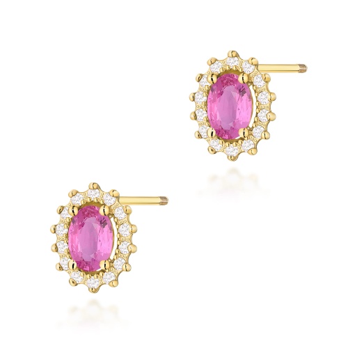Boucles d’oreilles K0514 Saphir rose 2 x 0,50ct Or jaune Clou vissé