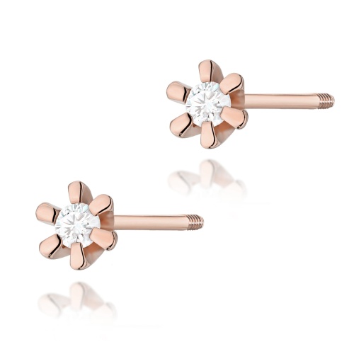Cercei K0029 Diamant 2 x 0,02ct AUR ROZ Știft înfiletat