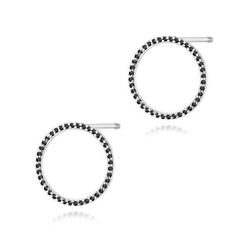 Boucles d’oreilles K0442 avec diamants noirs Or blanc Clou vissé