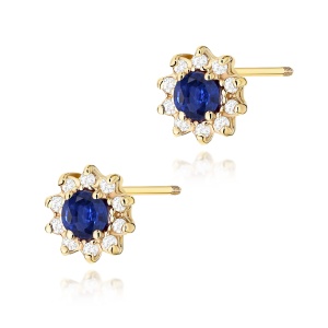 Kolczyki K0185 Szafir 2 x 0,15ct żółte złoto sztyft zakręcany