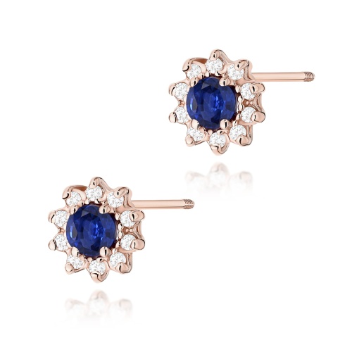 Kolczyki K0185 Szafir 2 x 0,15ct różowe złoto sztyft zakręcany