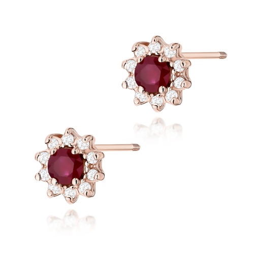 Cercei K0185 Rubin 2 x 0,15ct AUR ROZ Știft înfiletat
