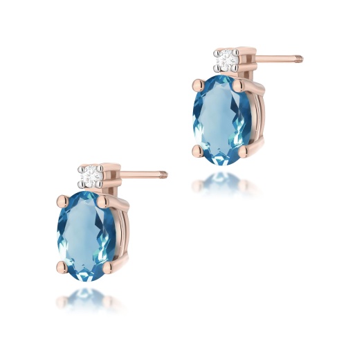 Kolczyki K0001 Topaz London Blue 2 x 0,50ct różowe złoto sztyft zakręcany