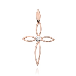 Krzyżyk D0029 Diament 0,02ct różowe złoto