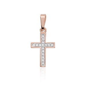 Krzyżyk D0042 z diamentami różowe złoto