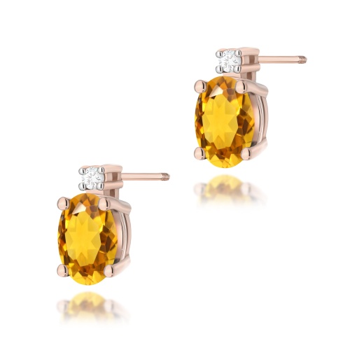 Kolczyki K0001 Cytryn 2 x 0,60ct różowe złoto sztyft zakręcany