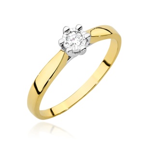 Pierścionek W0222BT Diament laboratoryjny 0,08ct żółte złoto