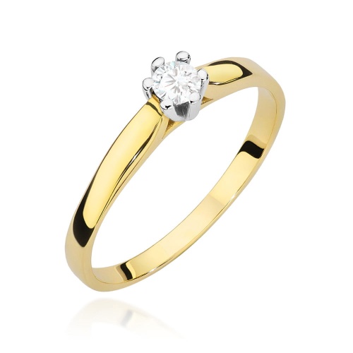 Pierścionek W0222 Diament Laboratoryjny 0,15ct żółte złoto