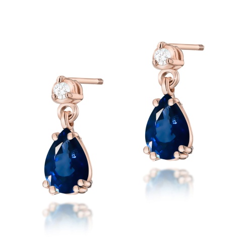 Kolczyki K0006 Szafir 2 x 0,60ct różowe złoto sztytf zakręcany