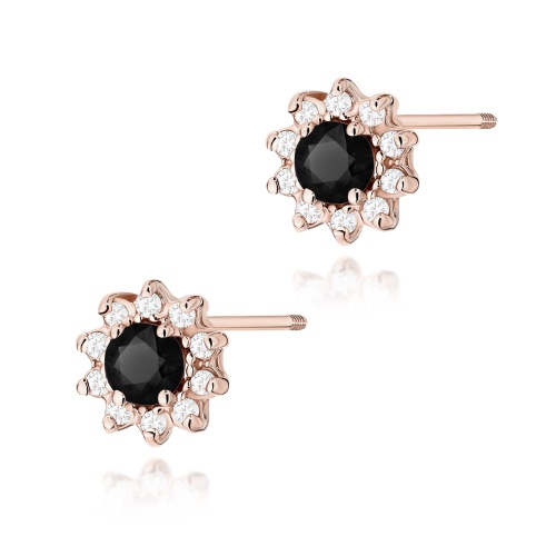 Cercei K0185 negru Diamant 2 x 0,12ct AUR ROZ Știft înfiletat