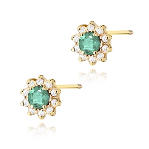 Boucles d’oreilles K0185 Émeraude 2 x 0,15ct Or jaune Clou vissé